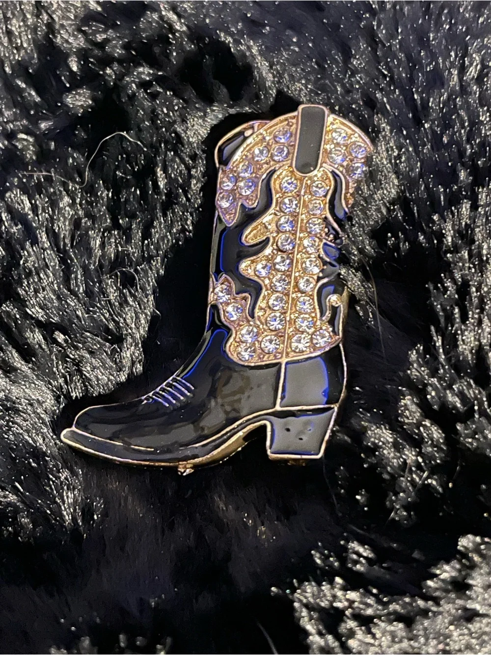 New Black Jeweled Cowboy Boot Brooch for hat jacket